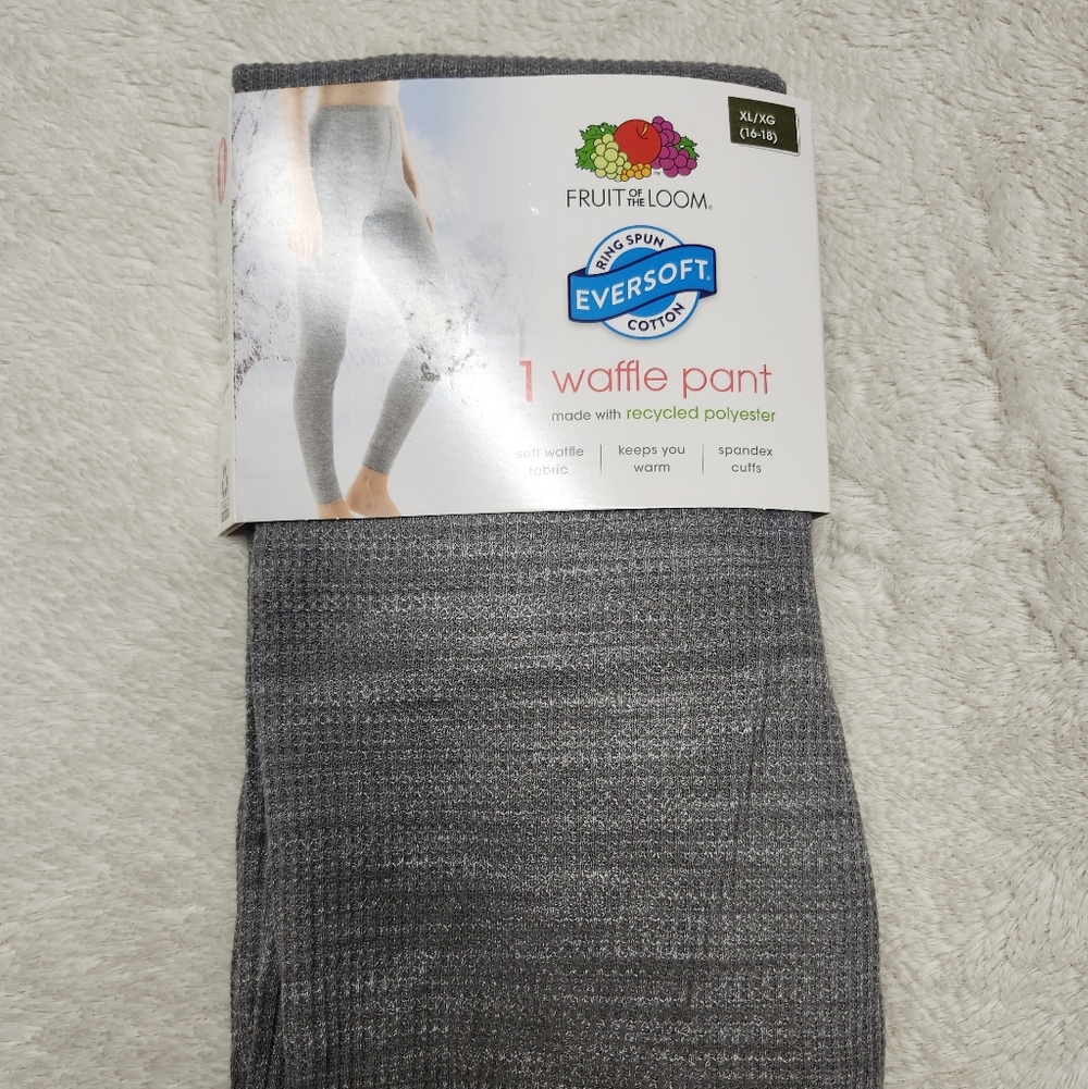 • New Fruit of the Loom Waffle Knit Pant EverSoft Women's Size XL (16-18) Gray